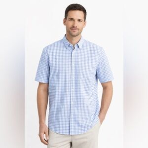 Croft & Barrow Men’s Large Blue Plaid Button Up Shirt Short Sleeve Easy Care